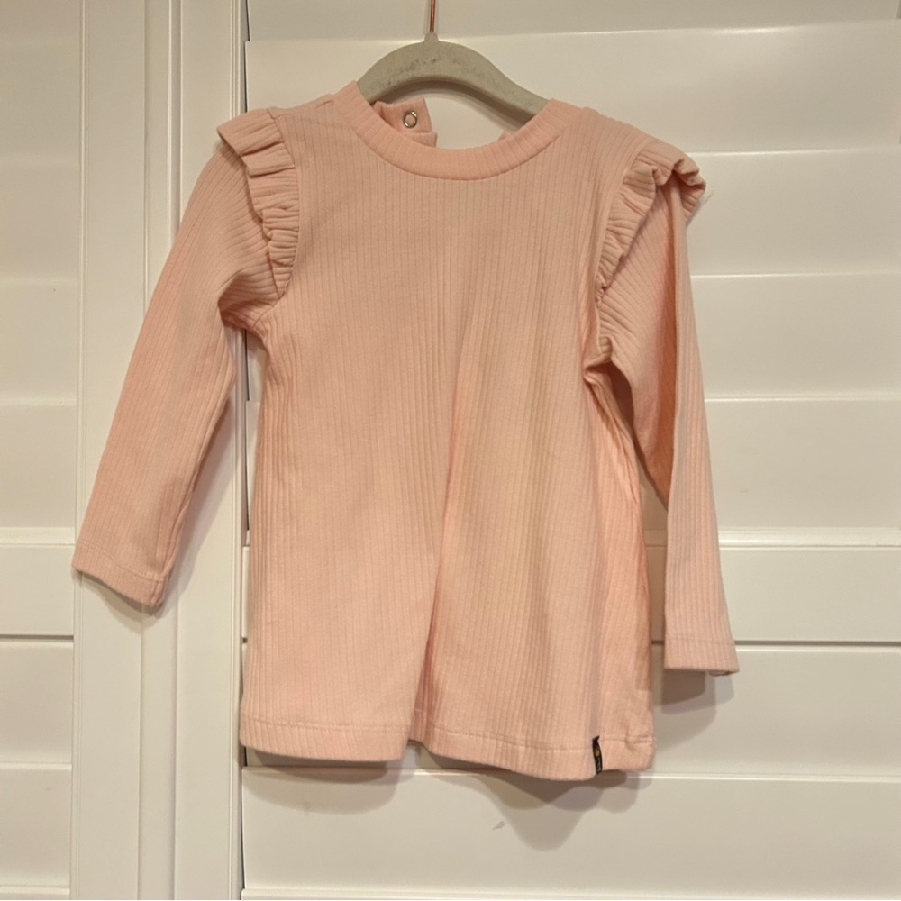 Deux Par Deux Ruffle Sleeved Ribbed Top Pink Size 18 months